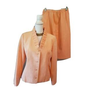 VTG Abe Schrader Orange Peach Suede Blazer & Matching Skirt Size 12 Excellent